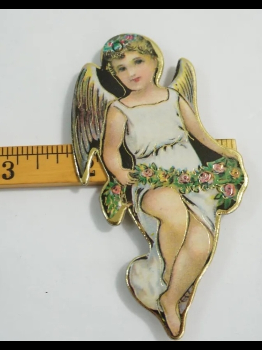 Vintage Christmas, Victorian Ephemera,  Angel Ornament Gold Stamped Die Cut 1987